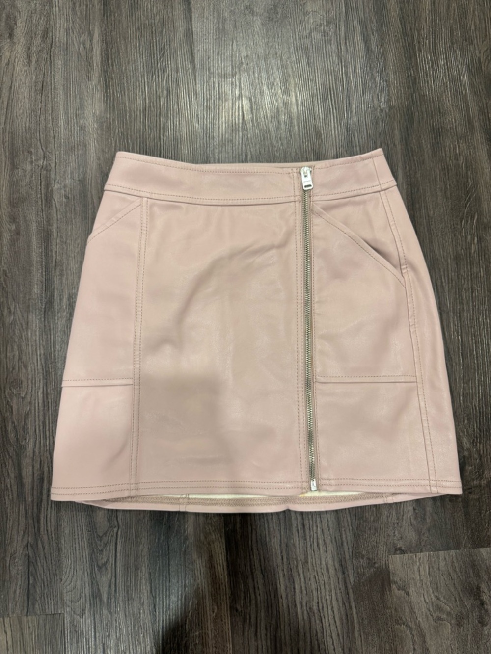 Express Blush Pink Faux Leather Zip-Front Mini Skirt